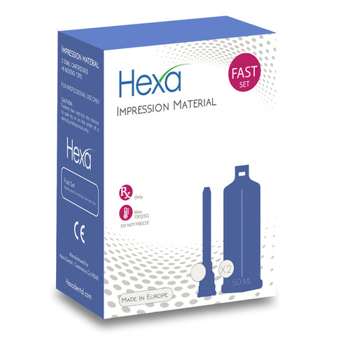 Hexa VPS Impression Material, Monophase, Fast Set, 2 Cartridges+4 Mixing Tips, HS-0008